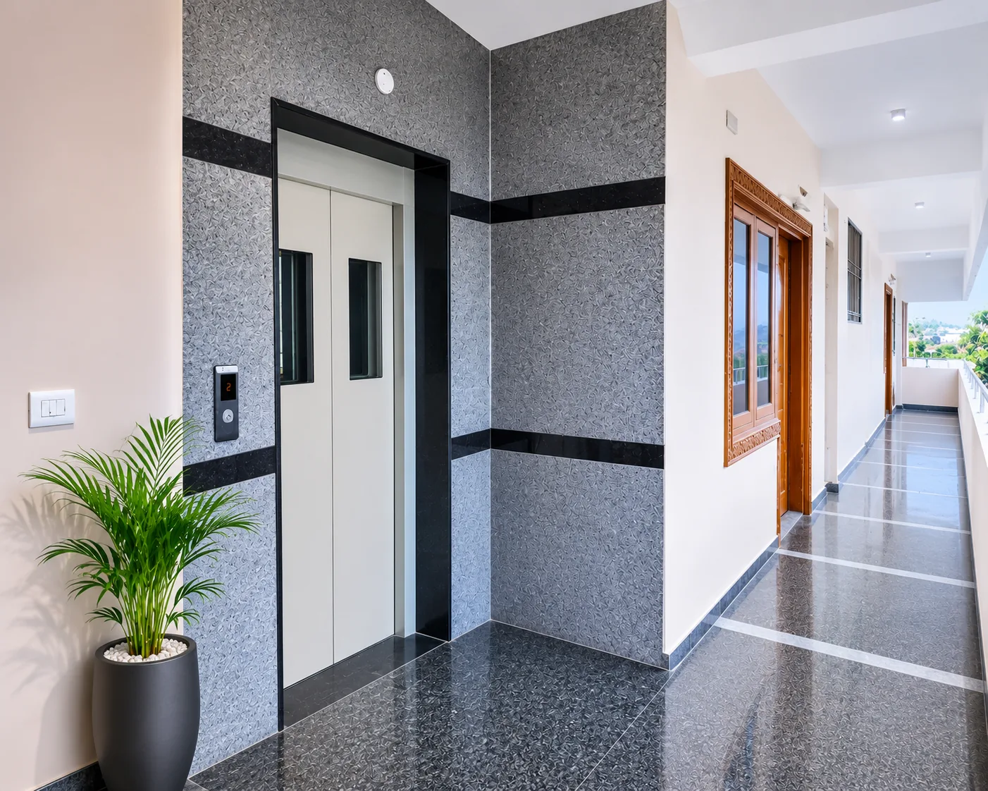 Lift lobby and corridor at SLS Homestay